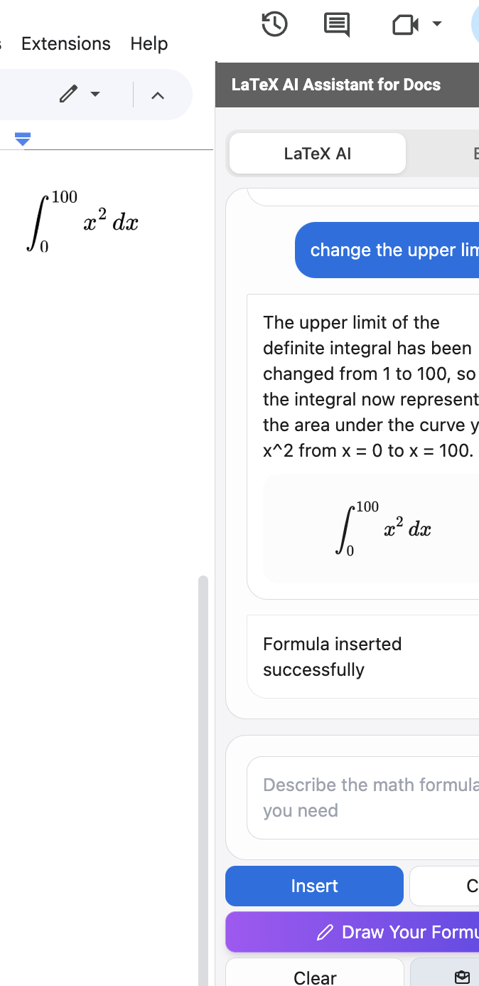 Text to LaTeX Converter: 8. Insert & Use Anywhere - Preview your perfect  conversion and insert it into Google Docs or other platforms.