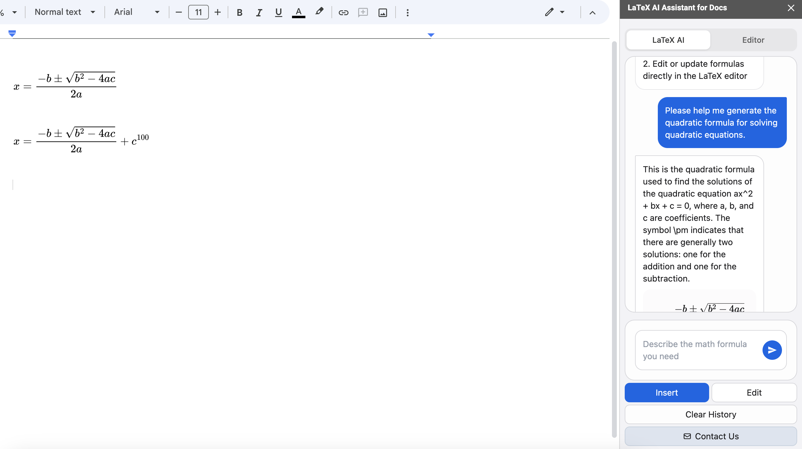 Text to LaTeX Converter interface showing formula generation from text, handwriting, and images